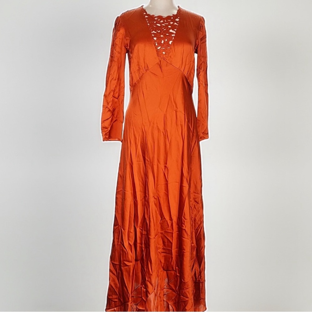 NWT DÔEN Melinda Embroidered Silk Midi Dress in Earthen - Picture 13 of 16